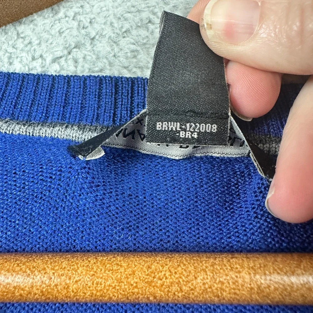Banana Republic 100% Extra‎ Fine Merino Wool V-Neck Sweater Mens Large Blue Knit